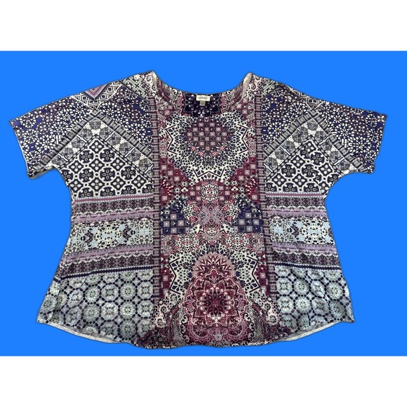 Avenue Tops - avenue Colorful Paisley Top Womens 22/24 Multicolor All Over Print Short Sleeve